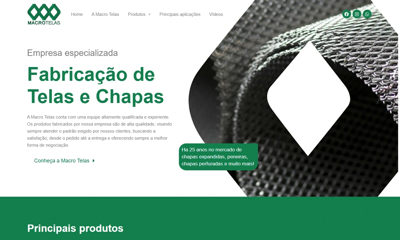 Projeto de site da Macro Telas apresentado no portfólio da SitesJÁ