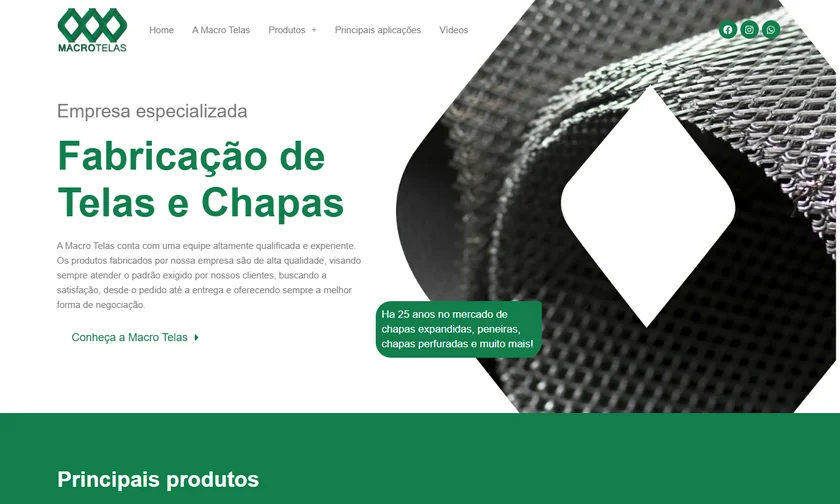 Site da Macro Telas apresentado no portfólio da SitesJÁ