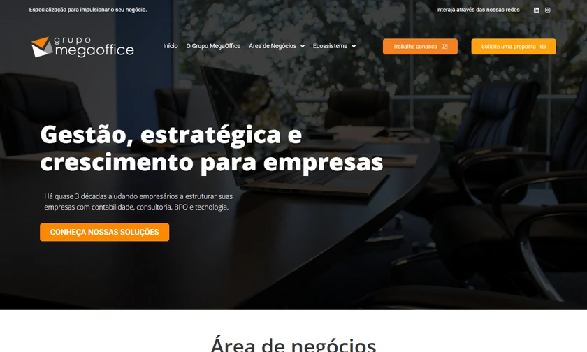 Site do Grupo MegaOffice apresentado no portfólio da SitesJÁ