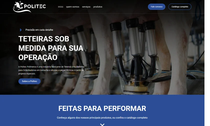 Site da Politec Polímeros apresentado no portfólio da SitesJÁ