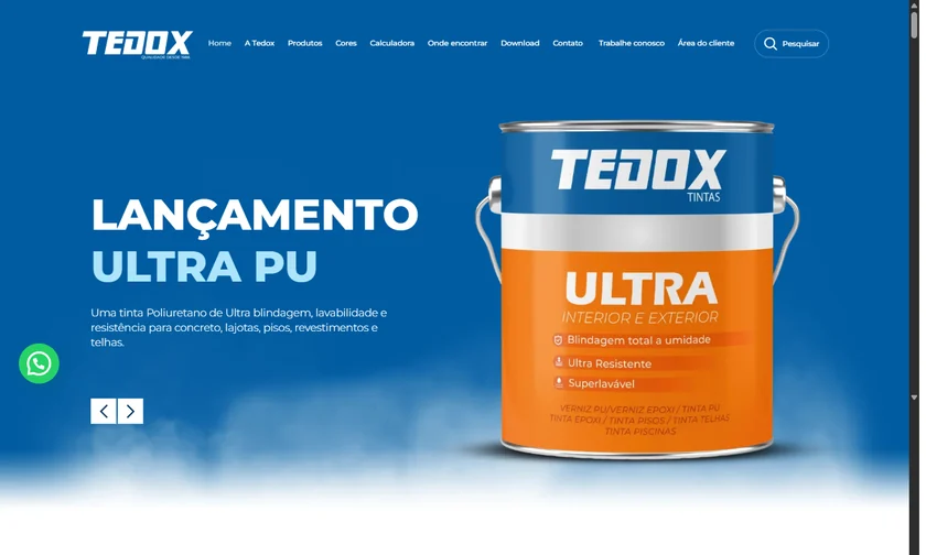 Site da Tedox apresentado no portfólio da SitesJÁ